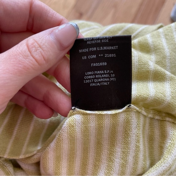 Loro Piana Chartreuse White Cashmere Striped Short Sleeve Crewneck T-Shirt EUC S - Picture 10 of 12